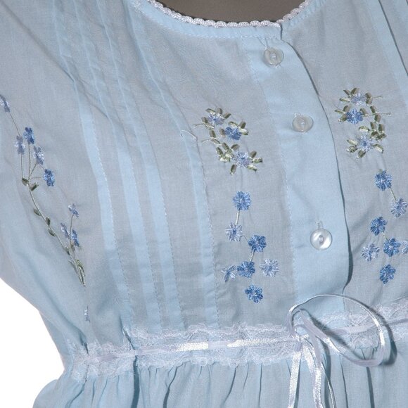 Vintage BABYDOLL Nightie Nightgown Lingerie Embroidered 70's 80's Baby Blue L - Picture 4 of 7